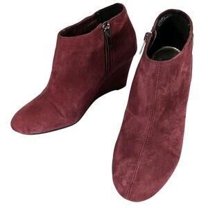 ANNE KLEIN! BURGUNDY RED GENUINE SUEDE LEATHER WEDGE HEEL ANKLE BOOTS! SZ 9M